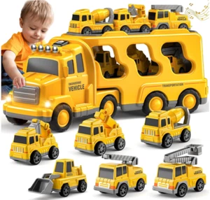 Construction Truck Toys Cars for Toddlers 3-5 - 7-in-1 Friction Power Vehicle To - Picture 1 of 7