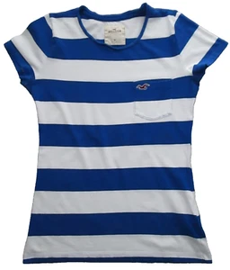 CAMISETA VINTAGE Y2K HOLLISTER RAYAS AZUL/BLANCO MUJER BOLSILLO TALLA M - Imagen 1 de 6