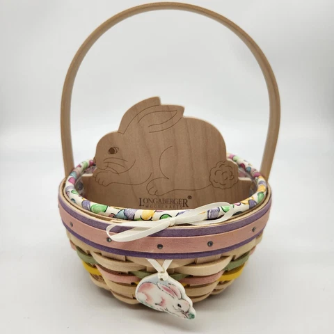 Longaberger 2001 Small White Washed Easter Basket+Liner+Prot+Tie On+Divider NOS Cover