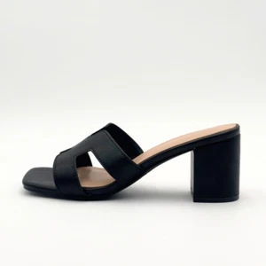 Block Heel Mule Sandals – Cutout Slip-On Design, Square Toe, Chic Minimalist Sty - Picture 1 of 35