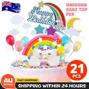 21pcs Unicorn Cake Topper Kit Cloud Rainbow Happy Birthday Banner Decorations AU - Picture 1 of 9
