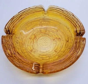 Vintage Amber Wood Grain Looking Glass Ashtray 6.5” Table Top, Cigar, Cigarette - Picture 1 of 3