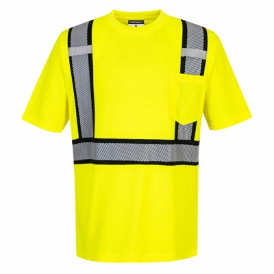 NEW S395 - Detroit Hi-Vis Contrast Tape T-Shirt S/S Yellow/Black  SIZE S-6XL * - Image 1 of 2