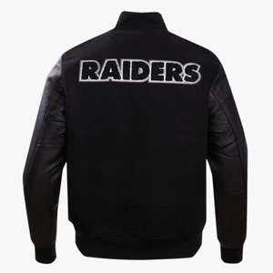Men's Las Vegas Raiders Standard Black Classic Wool Jacket & Leather Sleeve - Picture 1 of 5