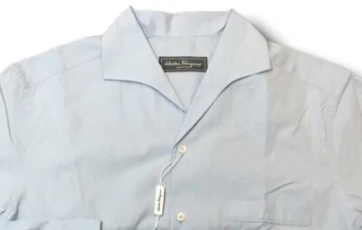 Camisa Salvatore Ferragamo Azul Claro Manga Larga Algodón Talla M Hecha en Italia Foto 1 de 4