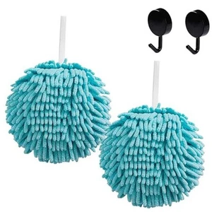 2 Pcs Fuzzy Ball Hand Towels, Microfiber Chenille Hand Towel Balls for 2 Blue - Picture 1 of 8