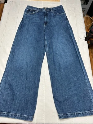 Pantalones de mezclilla Hudson Rosie pierna ancha tiro alto lavado oscuro Wm talla 32x31 botón mosca dobladillo crudo Foto 1 de 4