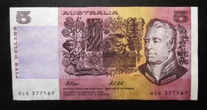 Australia 5 Dollars 1991 Banknote XF P-44g Sign. Fraser/ Cole Note QLG 377167 - Picture 1 of 2