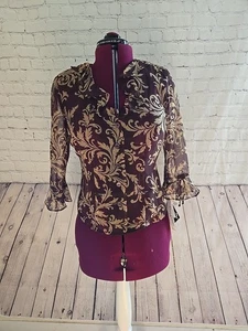 Vintage Damen Gr. 6 braun Espresso Bluse romantisch Poet Boho hinten offen FairyGrunge - Bild 1 von 10