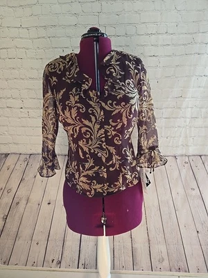 Blusa De Colección Años 90 Talla 6 Marrón Chocolate Romántico Poeta Boho Espalda Abierta FairyGrunge  Foto 1 de 4