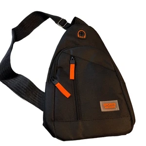 Schwarz Sling Rucksack Crossbody Brusttasche Sport Daypack Orange Reißverschlüsse Unisex - Bild 1 von 6