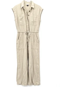 Universal Thread Linen Blend Jumpsuit Size 8 Wide Leg Safari Utility Beige - Picture 1 of 13