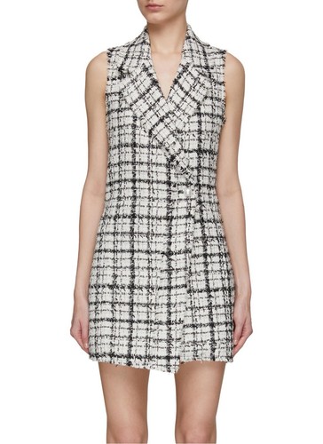 CHANEL Cappotto smanicato tweed bianco e nero Alice+Olivia NUOVO mini abito