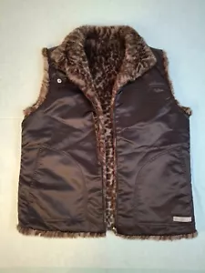 Vintage Guess Damen große Kunst Leopardenfell Animal Print schwarz Wendeweste - Bild 1 von 17