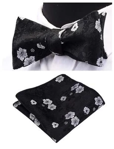 Mens Floral Bowtie Self Tie Bow Tie Pocket Square Set Formal Wedding Wear - Picture 1 of 3
