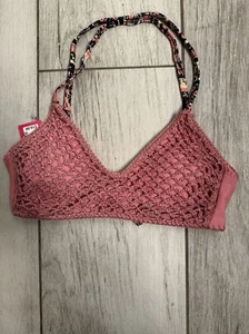 NWT Xhilaration XS Crocheted Pink Bikini Top With Floral Straps & Tags - Picture 1 of 4