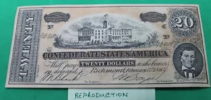 1864 Konföderierte Staaten 20 Dollars - Reproduktion (#2) - Bild 1 von 2