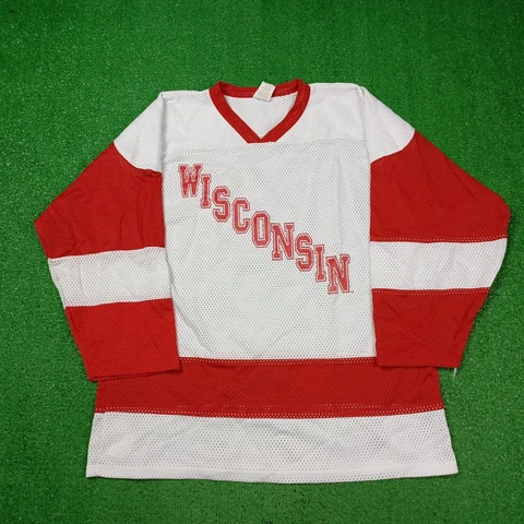 Wisconsin Badgers #28 Stock Hockey Jersey Adult L NCAA Athletic Knit Mesh VTG Cover