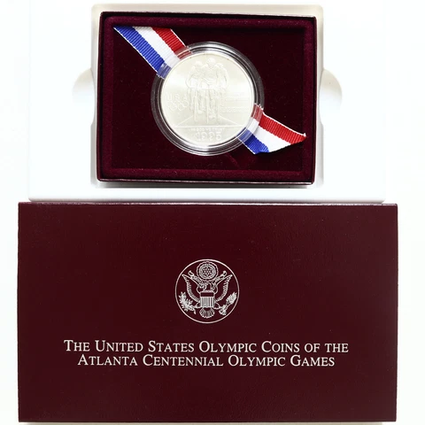 1995 D Atlanta Olympics Cycling BU Commem 90% Silver Dollar OGP & COA Cover