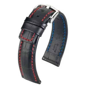 Genuine Hirsch Grand Duke BLACK / RED Leather Strap Band 22mm XL - Picture 1 of 4