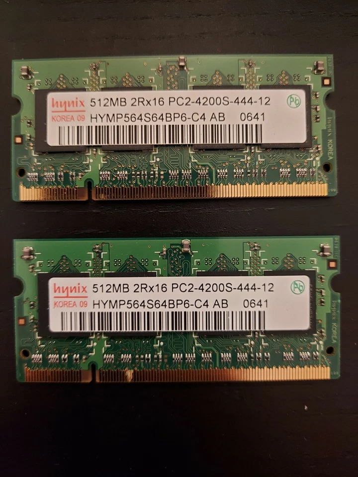 1 GB (2x512MB) DDR2 PC2-4200S - 444 - 12 Hynix. For old notebook - Immagine 1 di 1