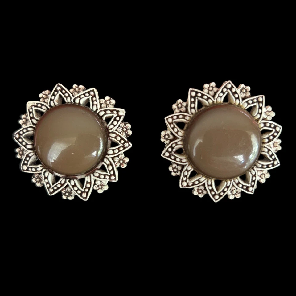 复古夹式耳环花卉声明纽扣式服装珠宝首饰 — 第 1/4 张图片