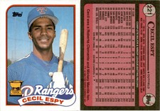 1989 Topps Baseball Card 221 CECIL ESPY ROOKIE CUP TEXAS RANGERS