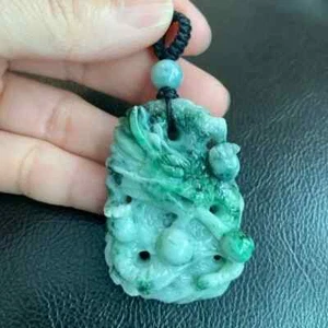 Carving Carved Dragon Natural Jadeite Jade 100% Grade A Pendant Power Strength L - Picture 1 of 13