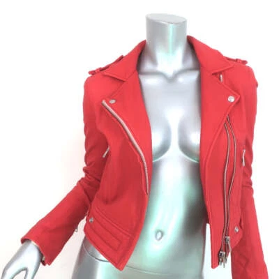 IRO Luiga Double-Zip Biker Jacket Red Leather Size 36 NEW - Image 1 of 4