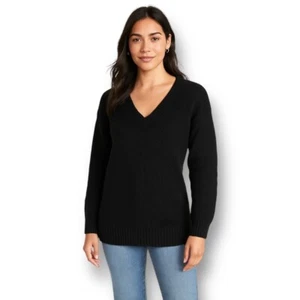 Old Navy XS Tunic Sweater Black Knit V-Neck Relaxed Fit Minimalist Chic Cozy - Picture 1 of 8