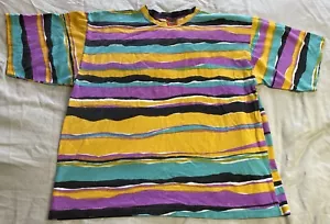 VTG Fast Retro Striped Single Stitch AOP Cotton T-Shirt L/XL 80s 90s USA READ - Picture 1 of 11