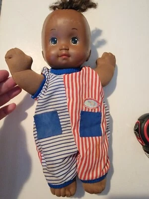 Vintage 1989 Magic Nursery Doll African American 1980s Vtg Striped Pajamas  - Image 1 of 4