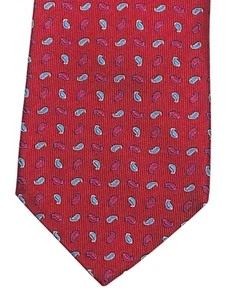 Etro Milano Silk Neck Tie Ruby Red Tiny Blue / Red Paisley Italy New Tag - Picture 1 of 9