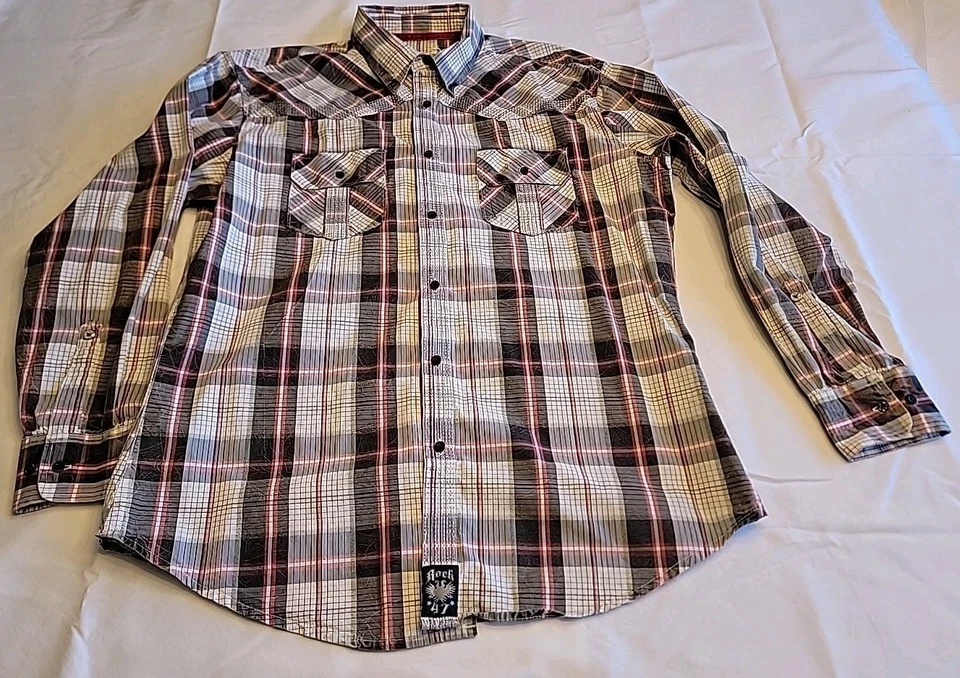 Camisa Wrangler Rock 47 Western Para Hombre XL Marrón Tostado Rojo Bordada Talla XL Foto 1 de 4