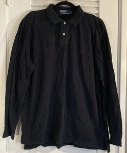 Vintage Polo Ralph Lauren 100% Cotton Long Sleeves Black Polo Shirt Men’s XL - Picture 1 of 5