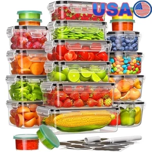Contenedores de almacenamiento de alimentos sin BPA de 40 piezas a prueba de fugas juego de preparación de comidas con etiquetas nuevo - Imagen 1 de 8