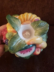 2 Fitz and Floyd Classics Obst Korbgeflecht Kerzenhalter Set Birnenkorb Neu - Bild 1 von 4