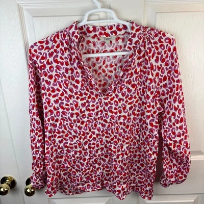 Mujer Tucker Popover Manga Larga Seda Leopardo Guepardo Rojo Púrpura Grande L Foto 1 de 4