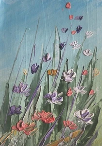 ACEO Original oil painting ladscape blossom flowers meadow mini art - Picture 1 of 2