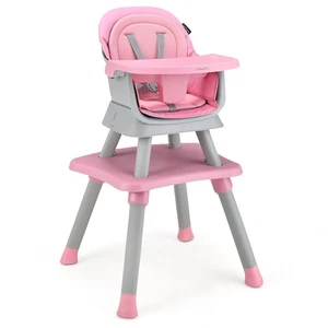 6-in-1 Baby Hochstuhl mit 5-Punkt Sicherheitsgurt & Absturzschutz Rosa - Bild 1 von 8