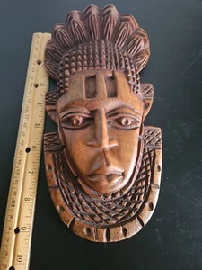 Máscara de pared africana tallada a mano negra marrón - Imagen 1 de 6