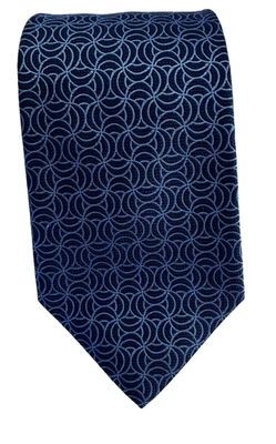 DORMEUIL Men's 100% Silk Necktie ITALY Designer Medallions Navy Gold Paris EUC - Image 1 of 4