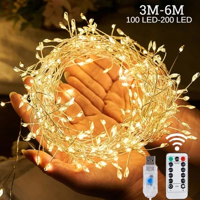 USB Remote Firecracker String Lights - 3/6M LED Garland Christmas Party Decor - Image 1 of 4
