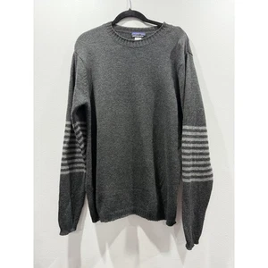 Patagonia Lambswool Crewneck Sweater Mens Medium Gray Striped Long Sleeve - Picture 1 of 6