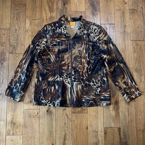 Ruby Rd Jacket Women's Size 18 Shiny Textured Cheetah Animal Print Full Zip - Picture 1 of 5