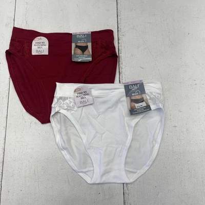 Bali Hi-Cut Briefs Womens Medium White Burgundy Breathe Cotton Modal 2pk DFCMHH - Image 1 of 4