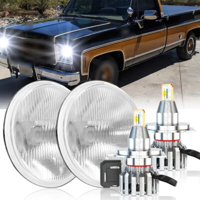Par de faros redondos de 7 pulgadas de haz alto bajo Fit GMC C15/C25 C35 1975 1976-1978 Foto 1 de 4