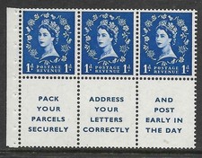 Sb29 1d Wilding booklet pane perf type Ie Bottom Unmounted Mnt/Mnh