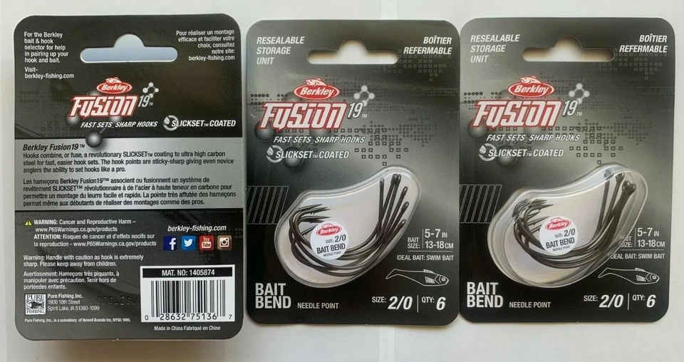 3 paquetes (18 anzuelos en total) Berkley Fusion 19 anzuelos Kahle talla 2/0 Foto 1 de 1