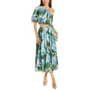 ML Monique Lhuillier One Shoulder Cutout Maxi Dress Green Blue Size 10 - Picture 1 of 8